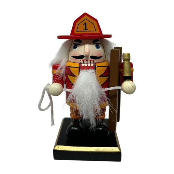 Number 1 Firefighter Nutcracker Figurine 5" Tall Hand Painted Wooden Home Decor - Picture 2 of 10